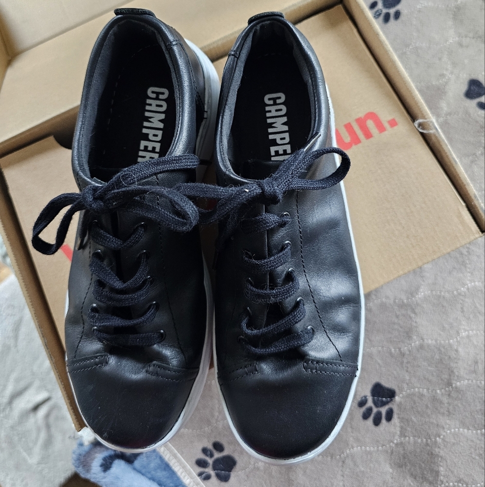 Camper Black Leather Lace-Up Sneakers with White Soles - Picture 2 of 14